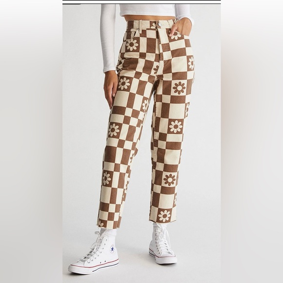 PacSun Denim - PacSun Eco Flower Checkerboard High Waisted Straight Leg Jeans EUC